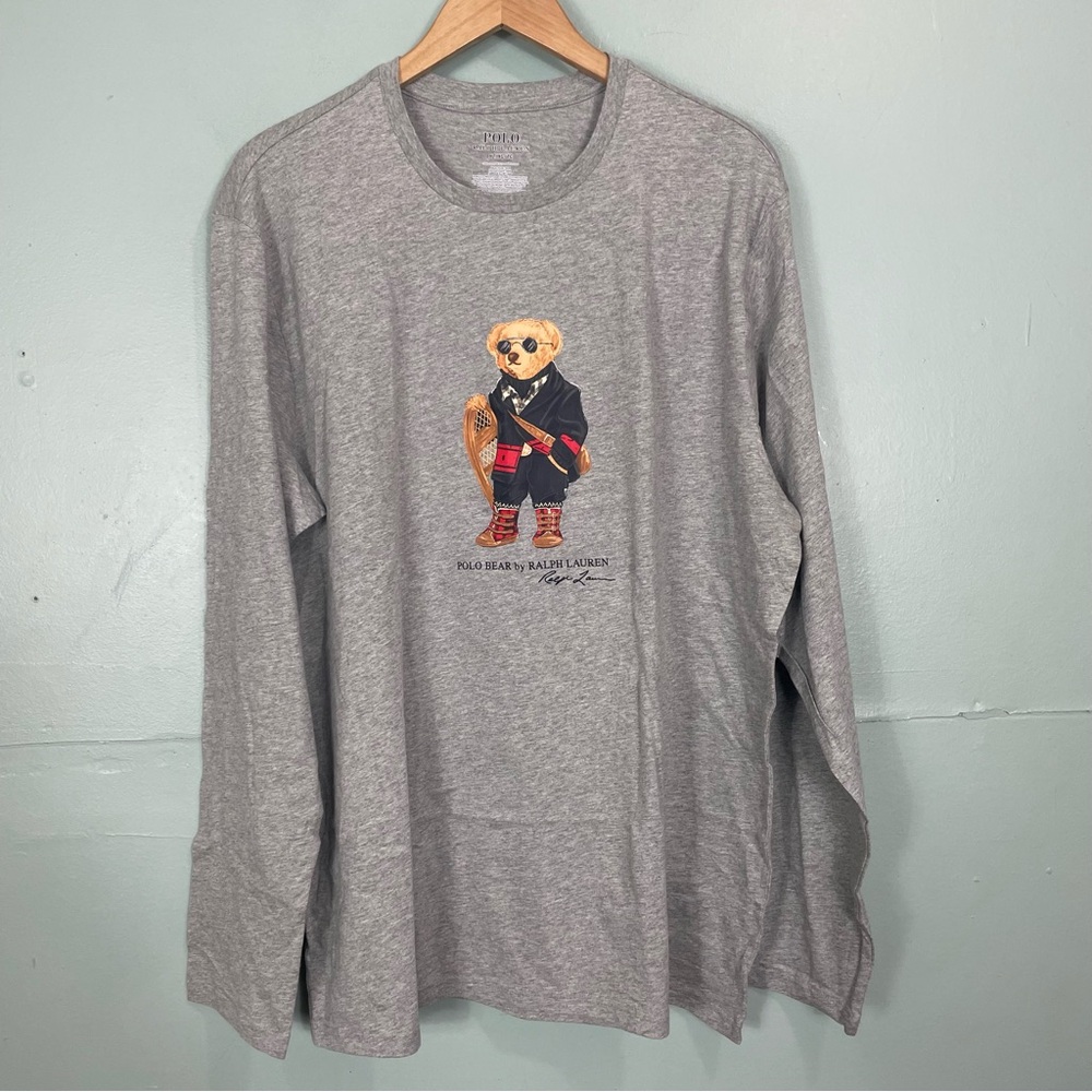 Polo Ralph Lauren Bear Special Edition Long Sleeve Shirt Pullover Gray Men XL